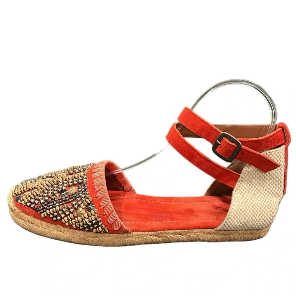 Bacio 61 Anthropologie Beaded Ankle Strap Espadrilles Size 7.5